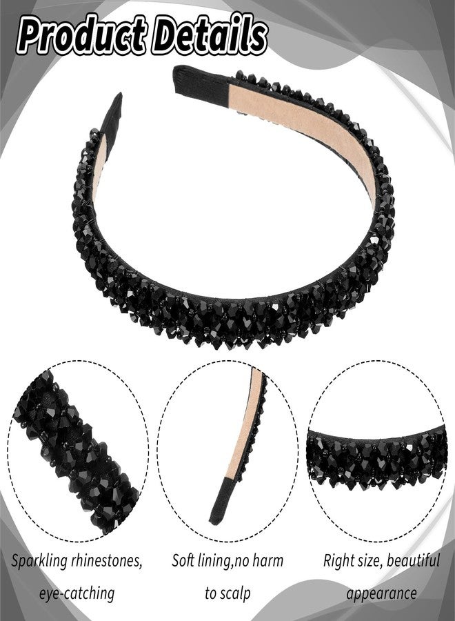 DOPENSPI Crystal Rhinestone Headbands for Women Girls, Fashion Sparkly Beaded Hair Hoop Fancy Dressy Headbands Hair Accessories Bling Padded Hairs Bands for Women Girls(Black) - Image 5